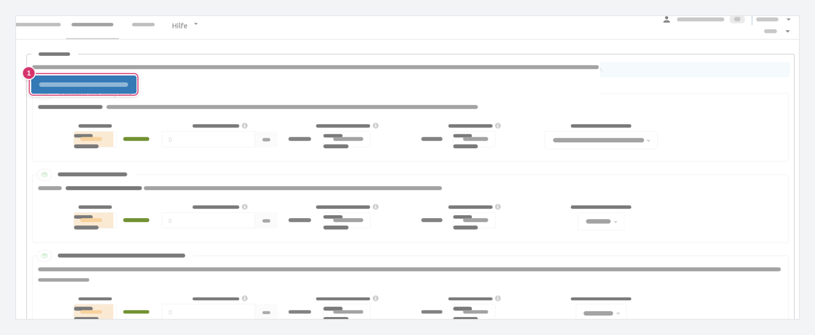 Configuración → Ajustes del proceso, sección Propiedad · (1) Personalizar valores predeterminados